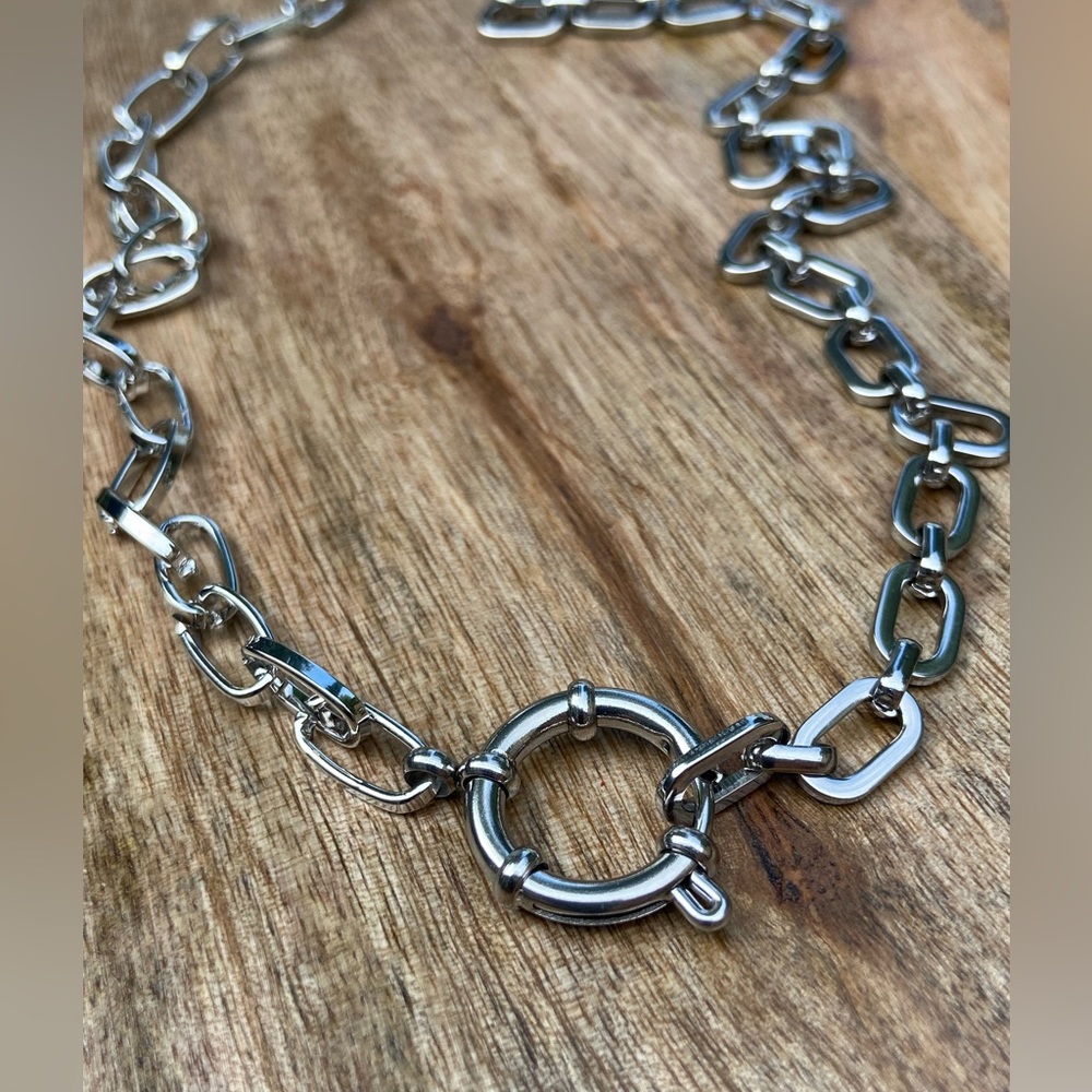 New stainless steel necklace  choker two styles chains design 18” , clasp 0.75”